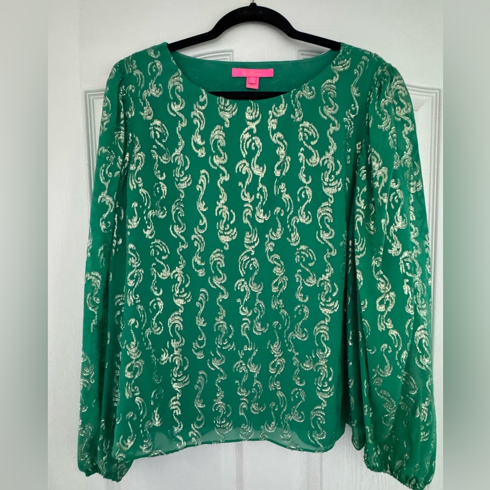 Lilly pulitzer green silk top sz XL eccellent condition